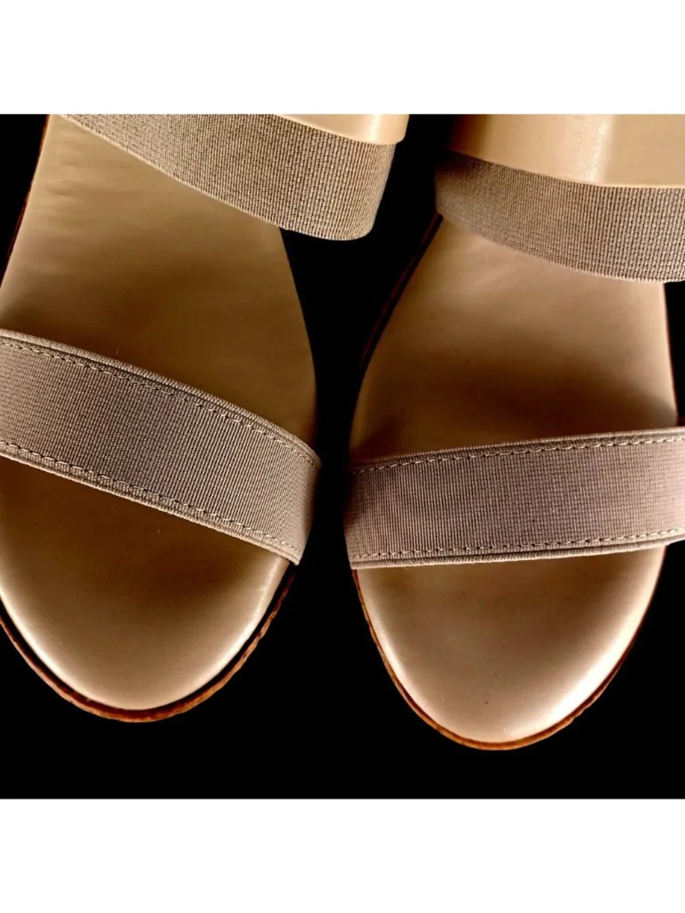 Comfort Slide Sandals Wedge Taupe/Gold Accent Casual Minimalist Women Size 11M